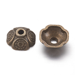 Antique Bronze Tibetan Style Bead Caps, Zinc Alloy Bead Caps, Lead Free & Nickel Free & Cadmium Free, Antique Bronze Color, 9x4mm, Hole: 1mm