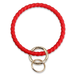 Red Silicone Bangle Keychian, with Alloy Spring Gate Ring, Golden, Red, 14x8.7cm