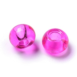 Magenta Glass European Beads, Large Hole Beads, Rondelle, Magenta, 15x10mm, Hole: 5~6.4mm