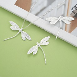 Silver Brass Dragonfly Pendants, for DIY Jewelry Making and Crafting, Silver Color Plated, 37x45mm