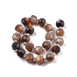 Pierre De Soleil Brins de perles de sunstone noirs naturels, avec des perles de rocaille, facette, rondelle, 8x6mm, Trou: 1mm, Environ 20~22 pcs/chapelet, 7.09 pouce (18 cm)