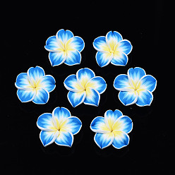 Dodger Blue Handmade Polymer Clay 3D Flower Plumeria Beads, Dodger Blue, 30x11mm, Hole: 2mm