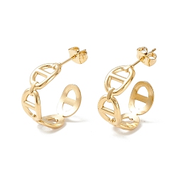 Golden 304 Stainless Steel C-shape Stud Earrings, Oval Link Wrap Half Hoop Earrings for Women, Golden, 21.5x20.5x7mm, Pin: 0.7mm