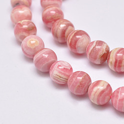 Rhodochrosite Natural Argentina Rhodochrosite Beads Strands, Round, 8mm, Hole: 1mm, about 46pcs/strand, 14.9 inch(38cm)