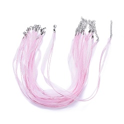 Pink Jewelry Making Necklace Cord, with 2 Threads Waxed Cord, Organza Ribbon and Iron Findings, Pink, 17 inch