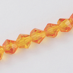 Orange Imitation cristal autrichien 5301 perles bicône, Perles en verre à facettes, orange, 6x6mm, Trou: 1.2mm, Environ 47~48 pcs/chapelet, 10.24 pouces ~ 10.43 pouces (26~26.5 cm)