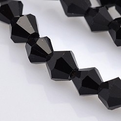 Black Faceted Bicone Glass Beads Strands, Black, 3.5x3mm, Hole: 1mm, about 125~130pcs/strand, 13.8 inch