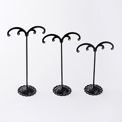 Black 3 Pcs T Bar Iron Earring Displays Sets, Bean Sprout Shape Earrings Display Stand, Black, 105x70x35mm, 125x70x35mm, 140x70x35mm, 3pcs/set