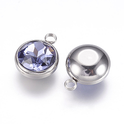 Bleu Ardoise Moyen K 9 pendentifs en strass de verre, charmes de naissance de juin, avec 304 accessoires en acier inoxydable, plat rond, bleu ardoise moyen, 18x14x9mm, Trou: 2.5mm