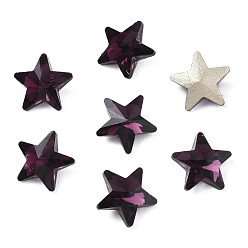 Purple Glass Rhinestone Cabochons, Nail Art Decoration Accessories, Faceted, Star, Purple, 9.5x10x4.5mm