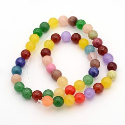 Mixed Color Natural White Jade Beads Strands, Dyed, Round, Colorful, about 8mm in diameter, hole, 1mm, about 50pcs/strand, 15.5 inch