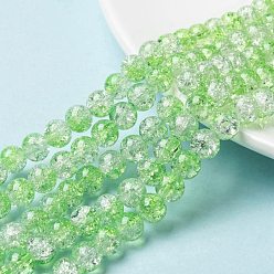 Light Green Baking Painted Crackle Glass Bead Strands, Two Tone, Round, Light Green, 8mm, Hole: 1.3~1.6mm, about 100pcs/strand, 31.4 inch