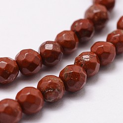 Red Jasper Natural Red Jasper Beads Strands, Grade AB+, Faceted, Round, 4mm, Hole: 1mm, about 96pcs/strand, 14.9 inch~15.1 inch