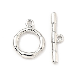 Platinum Brass Toggle Clasps, Cadmium Free & Lead Free, Round, Platinum, Ring: 13.5x11x2mm, Hole: 1.2mm, Inner Diameter: 7mm, Bar: 18x4.5x2mm, hole: 1.2mm