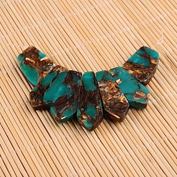 Mixed Color Assembled Dyed Synthetic Imperial Jasper and Bronzite Pendants, Graduated Fan, Faceted, Mixed Color, 20~45x15~26x6~7mm, Hole: 2mm, 7pcs/set