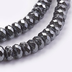 Non-magnetic Hematite Non-magnetic Synthetic Hematite Beads Strands, Faceted, Rondelle, 6x3mm, Hole: 1mm, about 121pcs/strand, 15.3 inch