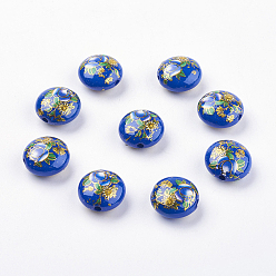 Королевский синий Смоляные бусы с цветочным принтом, плоско-круглые, королевский синий, 16.5x9 мм, отверстие : 2 мм