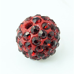 Siam Pave Disco Ball Beads, Polymer Clay Rhinestone Beads, Grade A, Siam, PP15(2.1~2.2mm), 14mm, Hole: 1mm