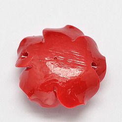 Rouge Perles de corail synthétiques teints, fleur, rouge, 25~27x13~15mm, Trou: 1mm