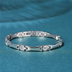 Cristal Bracelets de bande de montre de chaîne de panthère d'acier inoxydable de Shegrace, avec strass et fermoirs de montre de bande, couleur inox, cristal, 7-1/2 pouce (19 cm)