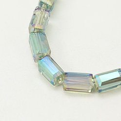 Pale Green Electroplate Glass Beads, Full Rainbow Plated, Faceted, Cuboid, Pale Green, 8x4x4mm, Hole: 1mm