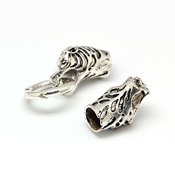 Antique Silver Tibetan Style Alloy Animal Tiger Head Spring Gate Rings, O Rings with Two Cord Ends for Bracelet Making, Antique Silver, 67x24.5mm, Hole: 10mm
