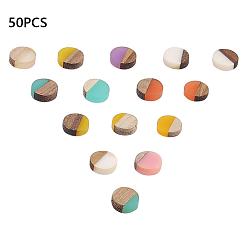 Mixed Color Resin & Walnut Wood Cabochons, Flat Round, Mixed Color, 10x2.5~4mm