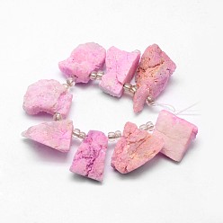 Pink Electroplated Natural Agate Bead Strands, Druzy Agate, Nuggets, Dyed, Pink, 22~37x14~17x17~21mm, Hole: 1.5mm, about 8pcs/strand, 5 inch