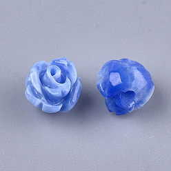 Королевский синий Синтетических коралловых бусин, окрашенные, цветок, королевский синий, 6~7x6~7 мм, отверстие : 1.2 мм