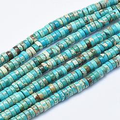 Dark Turquoise Natural Imperial Jasper Beads Strands, Dyed, Heishi Beads, Flat Round/Disc, Dark Turquoise, 6x3~3.5mm, Hole: 1mm, about 135pcs/strand, 15.7 inch(40cm)