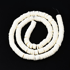 Floral White Handmade Polymer Clay Beads Strands, for DIY Jewelry Crafts Supplies, Heishi Beads, Disc/Flat Round, Floral White, 6x0.5~1mm, Hole: 1.8mm, about 290~320pcs/strand, 15.75 inch~16.14 inch(40~41cm)