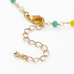 Couleur Mélangete Bracelets de cheville en perles de verre à facettes, avec des perles en laiton et des fermoirs à pince de homard, ronde, réel 18 k plaqué or, couleur mixte, 9-7/8 pouce (25.1 cm)