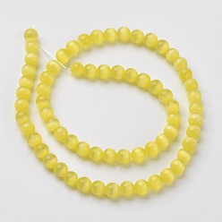 Yellow Cat Eye Beads, Round, Yellow, 10mm, Hole: 0.8mm, about 39pcs/strand, 15 inch