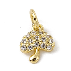 Real 18K Gold Plated Brass Micro Pave Cubic Zirconia Charms, with Jump Rings, Mushroom Charms, Real 18K Gold Plated, 9x7.5x2mm, Hole: 3.4mm