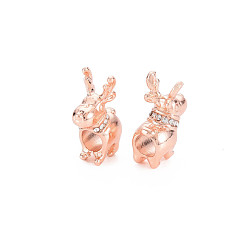 Crystal Rack Plating Alloy European Beads, with Rhinestone, Large Hole Beads, Cadmium Free & Nickel Free & Lead Free, Dog, Rose Gold, Crystal, 19.5x13.5x8mm, Hole: 4.5mm