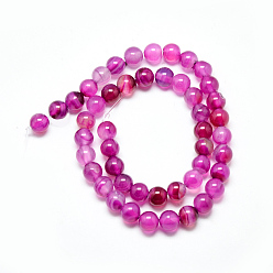 Camellia Natural Agate Beads Strands, Dyed, Round, Camellia, 8mm, Hole: 1mm, about 48pcs/strand, 14.9 inch