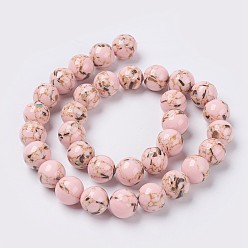 Misty Rose Sea Shell and Synthetic Turquoise Assembled Beads Strands, Round, Misty Rose, 6mm, Hole: 1.2mm, about 65pcs/strand, 15.7 inch(40cm)