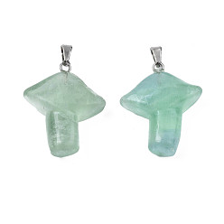 Fluorite Natural Fluorite Pendants, with Stainless Steel Snap On Bails, Mushroom, Stainless Steel Color, 27.5~28.5x23~25x9.5~10.5mm, Hole: 3x5mm