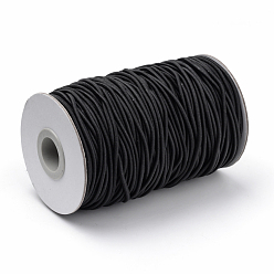 Black Round Elastic Cord, with Fibre Outside and Rubber Inside, Black, 2mm, about 76.55 yards(70m)/roll
