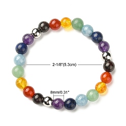 Mixed Stone Chakra Gemstone Beaded Stretch Bracelets, with Rondelle 304 Stainless Steel Spacer Beads, Stainless Steel Color, 53mm