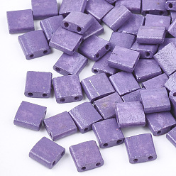 Medium Purple 2-Hole Baking Paint Glass Seed Beads, Rectangle, Medium Purple, 5x4.5~5.5x2~2.5mm, Hole: 0.5~0.8mm