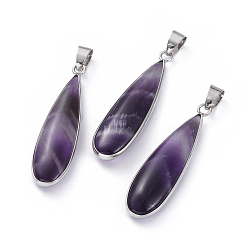 Mixed Stone Natural Mixed Stone Pendants, with Platinum Plated Brass Findings, Teardrop, 38.5~39x11x6mm, Hole: 6.5x4mm