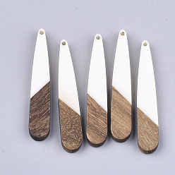 Ivoire Pendentifs en bois de résine et de noyer, larme, blanc crème, 44x7.5x3mm, Trou: 1.2mm