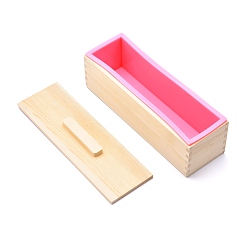 Pearl Pink Rectangular Pine Wood Soap Molds Sets, with Silicone Mold, Wood Box and Cover, DIY Handmade Loaf Soap Mold Making Tool, Pearl Pink, 28x8.9x10.4cm, Inner Diameter: 7x25.9cm, 3pcs/set