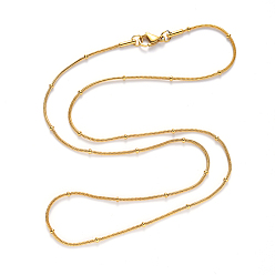 Golden Vacuum Plating 304 Stainless Steel Round Snake Chain Necklace, with Rondelle Beads and Lobster Claw Clasp, Golden, 19.68 inch(50cm)x1.2mm