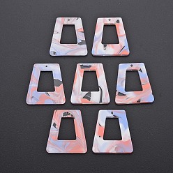 Pink Cellulose Acetate(Resin) Pendants, Trapezoid, Pink, 29.5x27x2.5mm, Hole: 1.4mm