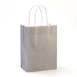 Gris Sacs en papier kraft de couleur pure, sacs-cadeaux, sacs à provisions, avec poignées en ficelle de papier, rectangle, grises , 27x21x11 cm