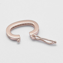 Rose Gold 925 Sterling Silver Twister Clasps, with Cubic Zirconia, with 925 Stamp, Oval, Rose Gold, 14.5x11x2mm, Inner Diameter: 5x11mm