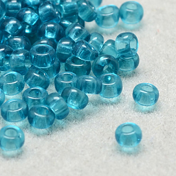 Turquoise 12/0 Grade A Round Glass Seed Beads, Transparent Colours, Turquoise, 12/0, 2x1.5mm, Hole: 0.8mm, about 30000pcs/bag