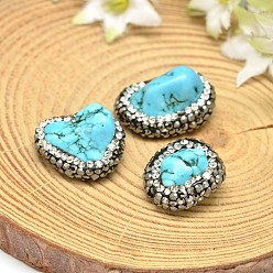 Turquoise Nuggets Natural Magnesite Beads, with Polymer Clay Rhinestone, Dyed, 18~29x14~20x6~15mm, Hole: 1mm
